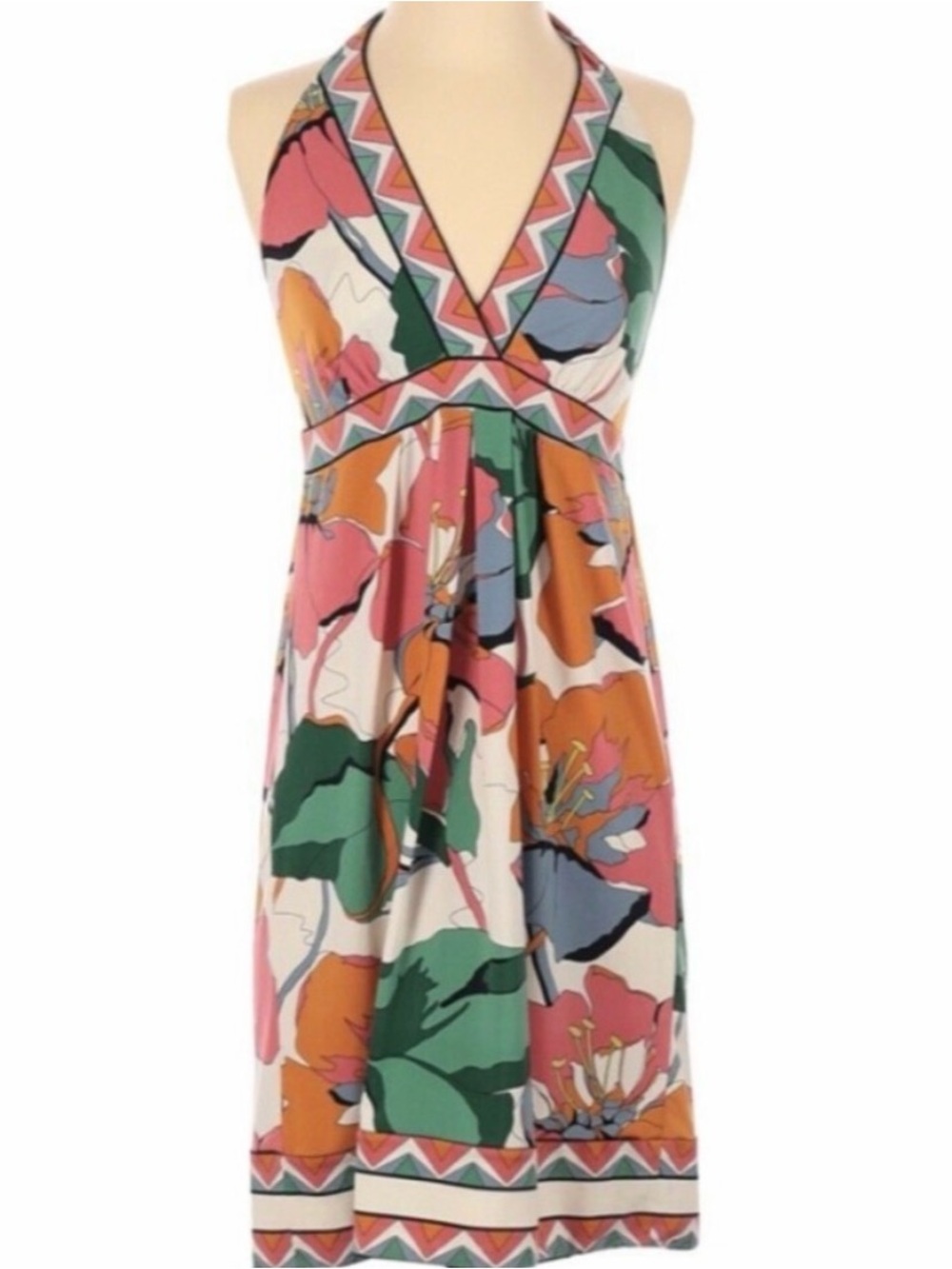 BCBGMaxAzria Halter Dress in Pink, Green & Orange M
